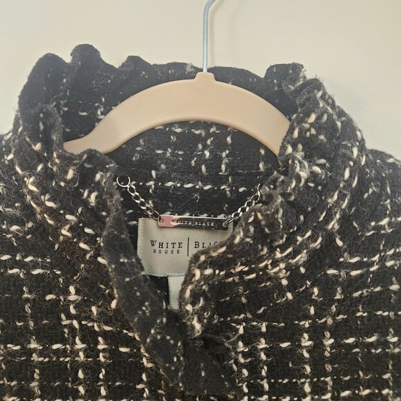 White House Black Market Wool Blend Tweed Coat Size 10 Black Plaid Red Trim - Picture 5 of 11